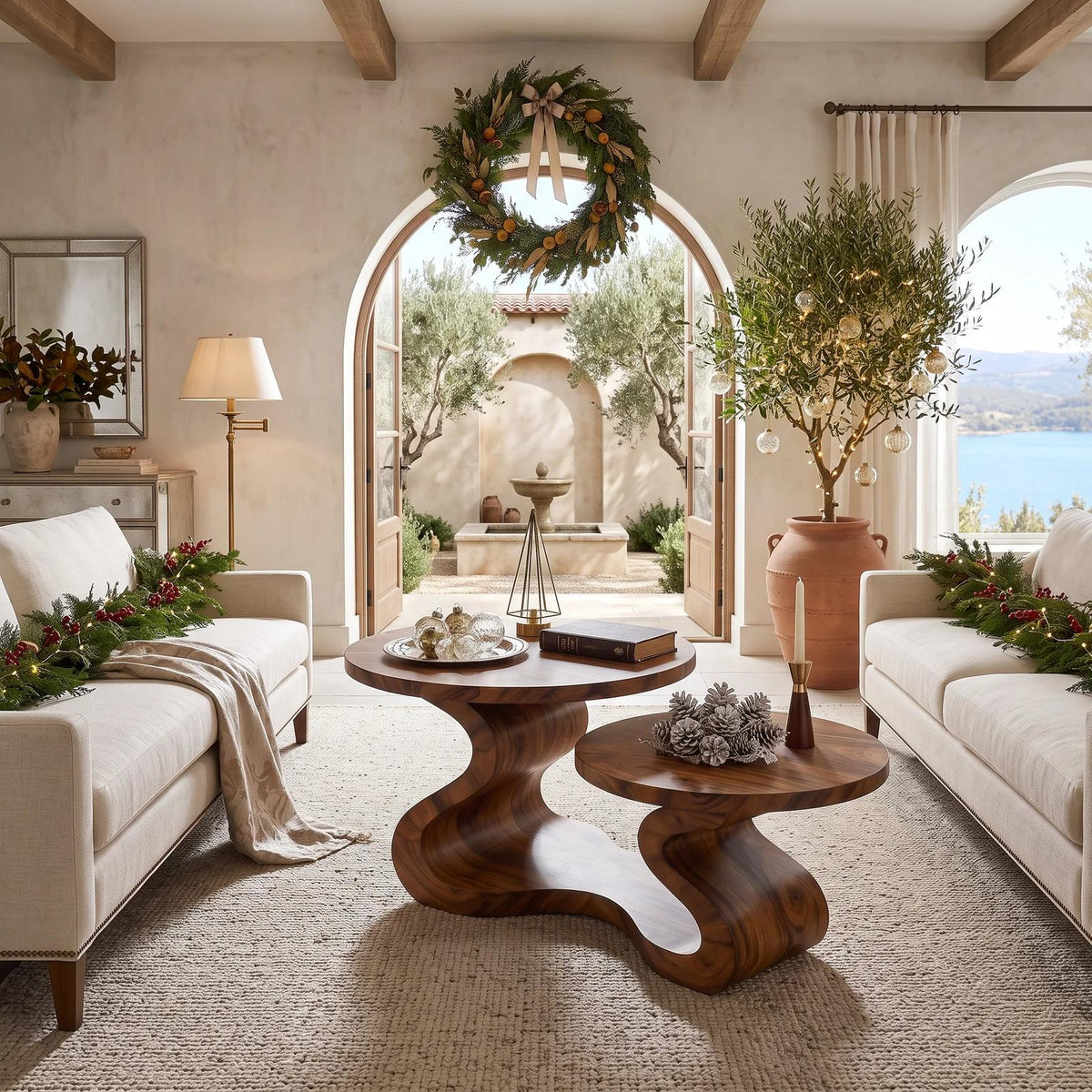 Organic Modern Christmas Round Coffee Table Coastal Residence