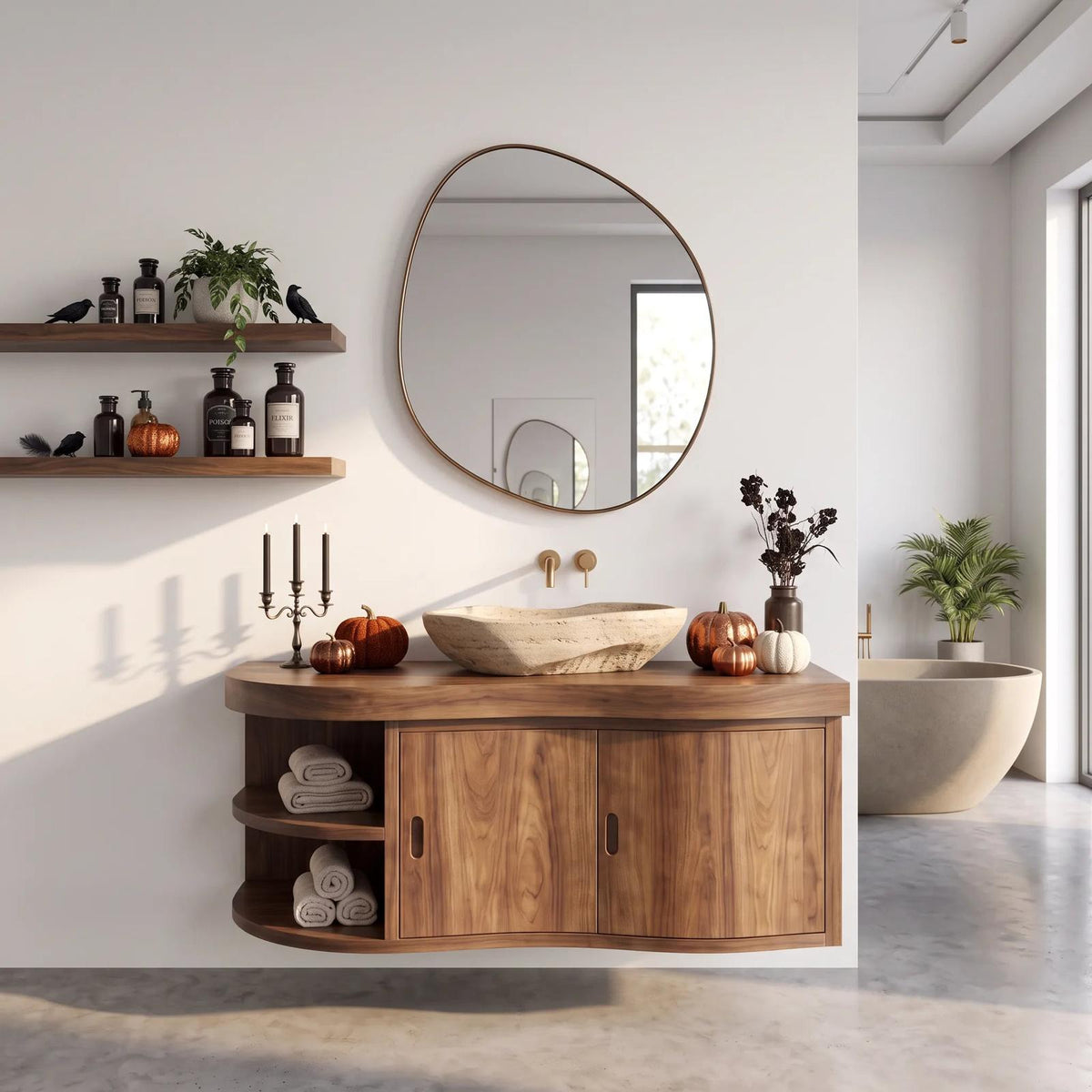 Mid Century Pumpkin Wall Mounted Bathroom Vanity