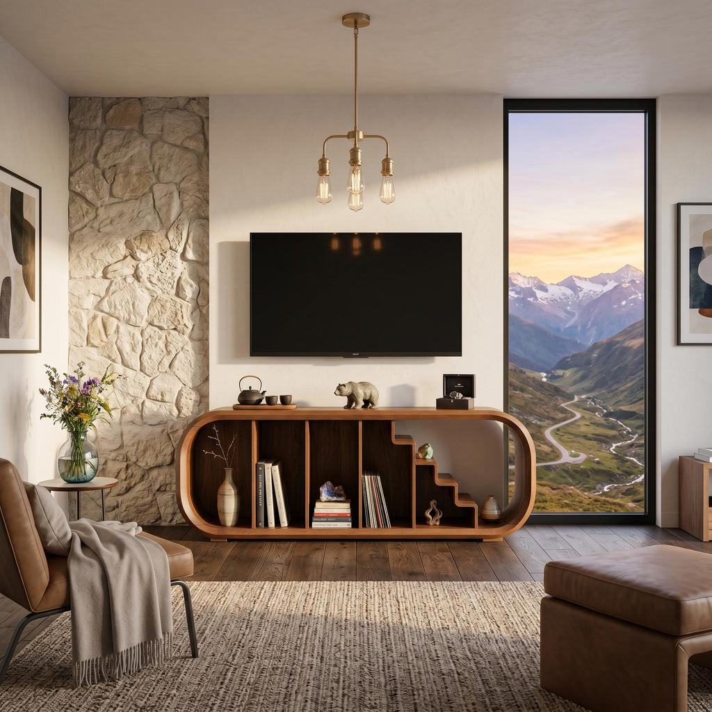 Modern Organic TV Console, Handcrafted Wooden Media Cabinet Credenza for Living Room