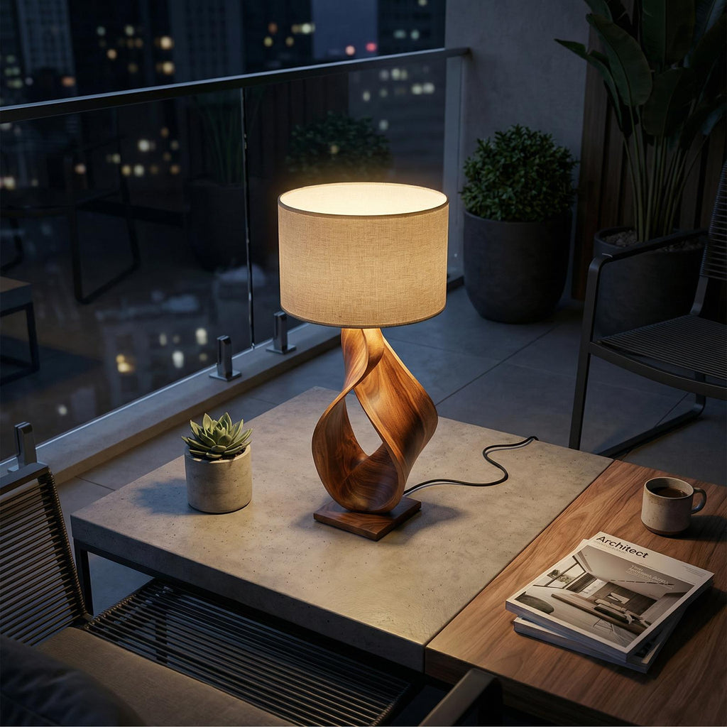 Contemporary Artistic Table Lamp, Creative Wood Desk Light for Home Office, Studio & Workspace