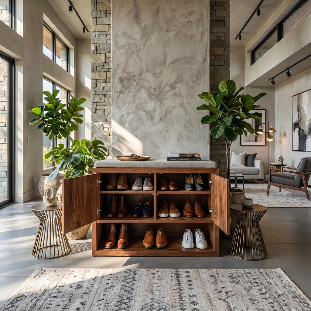 Industrial Vertical Shoe Rack, Space-Saving Tall Wooden Shoe Organizer Shelf for Foyer & Hallway