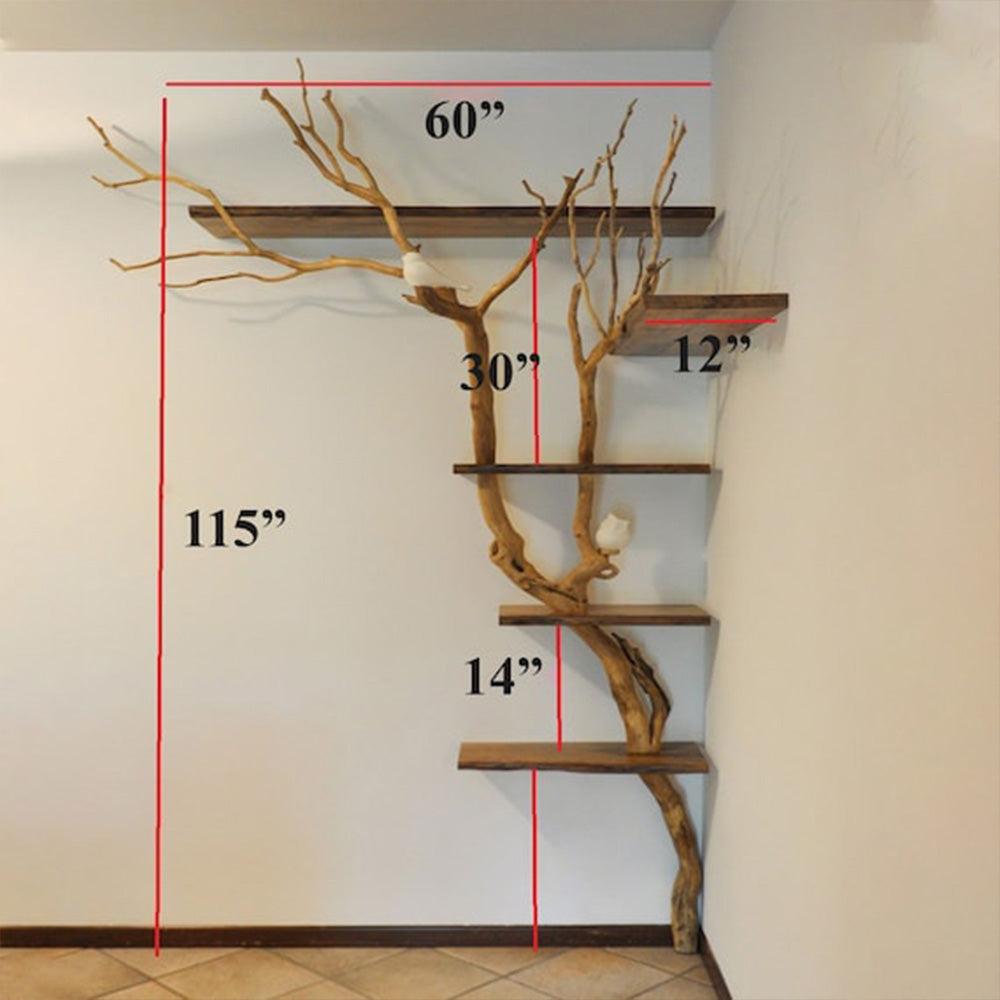 Natural Tree Branch Corner Shelf Wood Bookcase Wall Custom Cat Tree