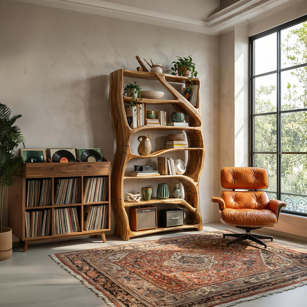Minimalist Handcrafted Wood Bookshelf, Narrow Multi-Tier Book Storage Organizer Shelf for Small Space Bed Room