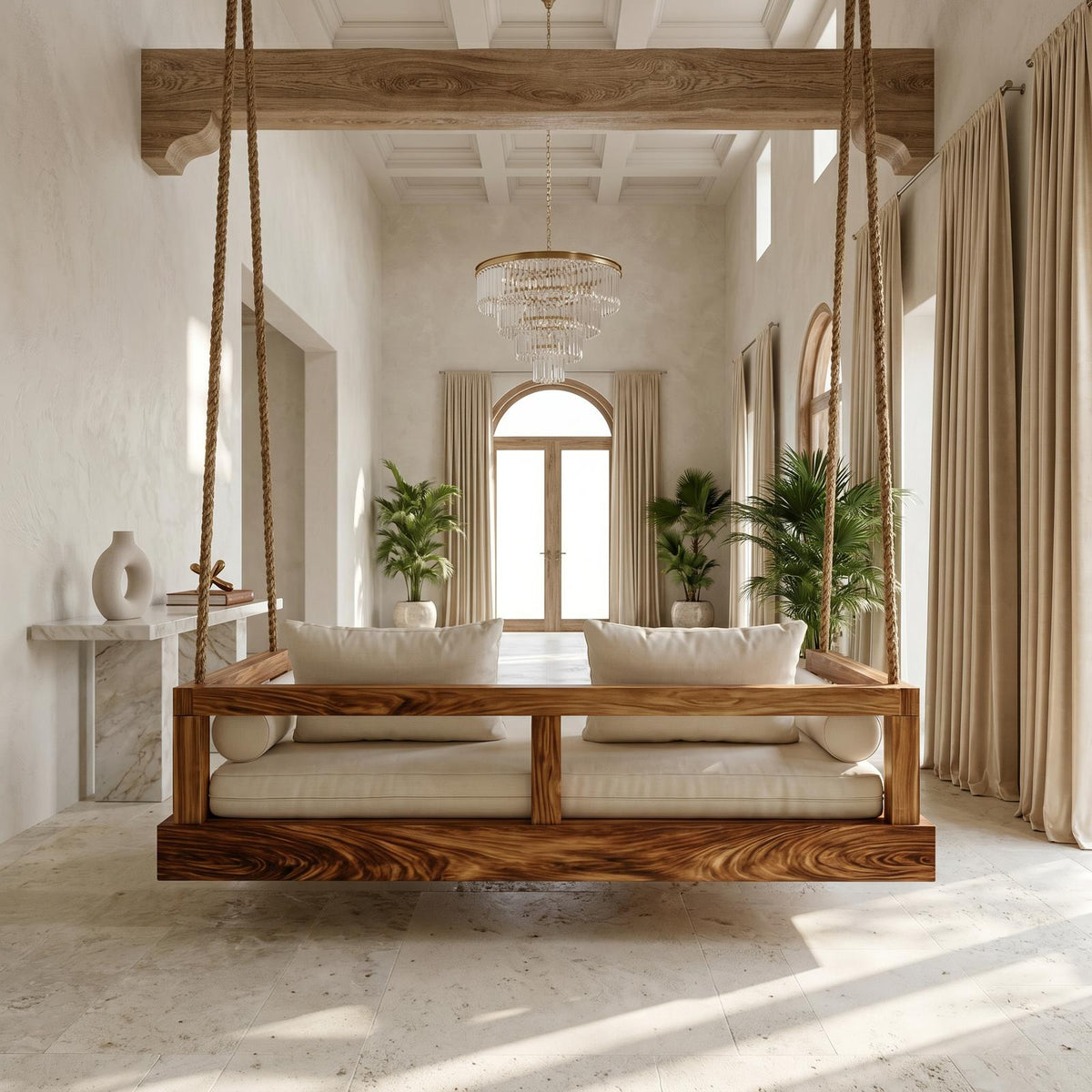 Modern Luxury Wooden Hanging Sofa Swing Contemporary Residence SILDTTRSWI003