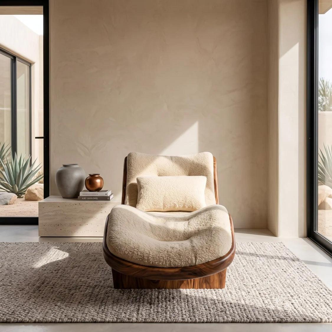 Organic Modern Natural Wood Lounge Chair, Relaxing Reading Nook Armchair, Contemporary Accent Seating for Home