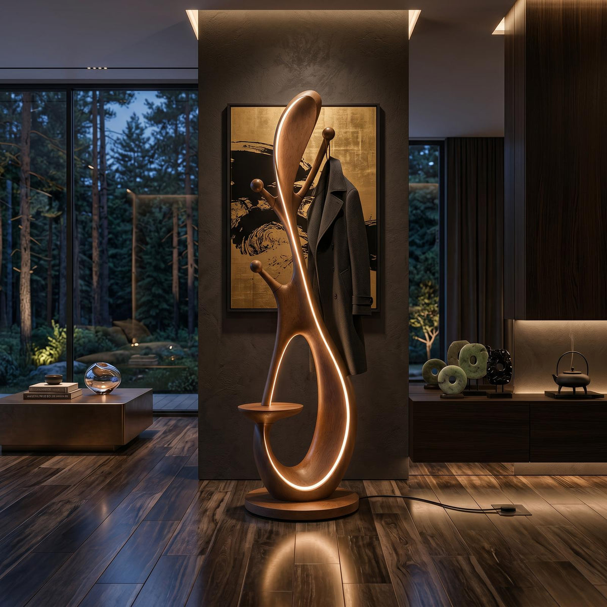 Organic Tree Lamp With Pegs For Living Room