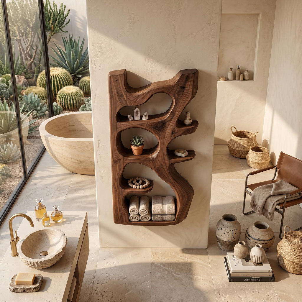 Handcrafted Sculpted Bathroom Shelf For Towels Or Storage