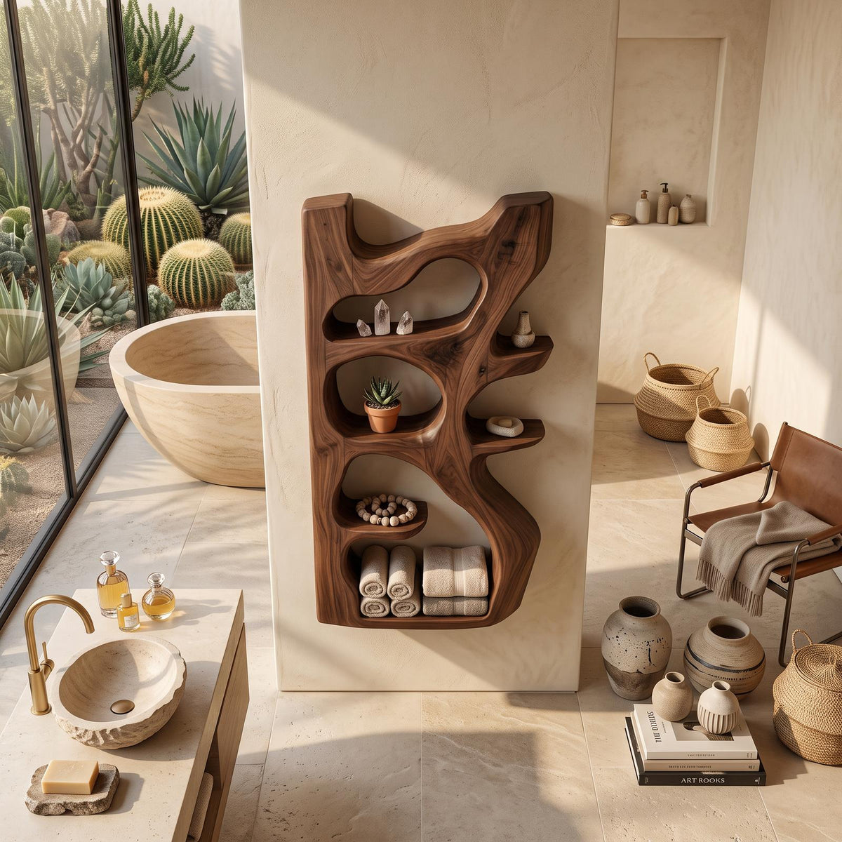 Handcrafted Sculpted Bathroom Shelf For Towels Or Storage