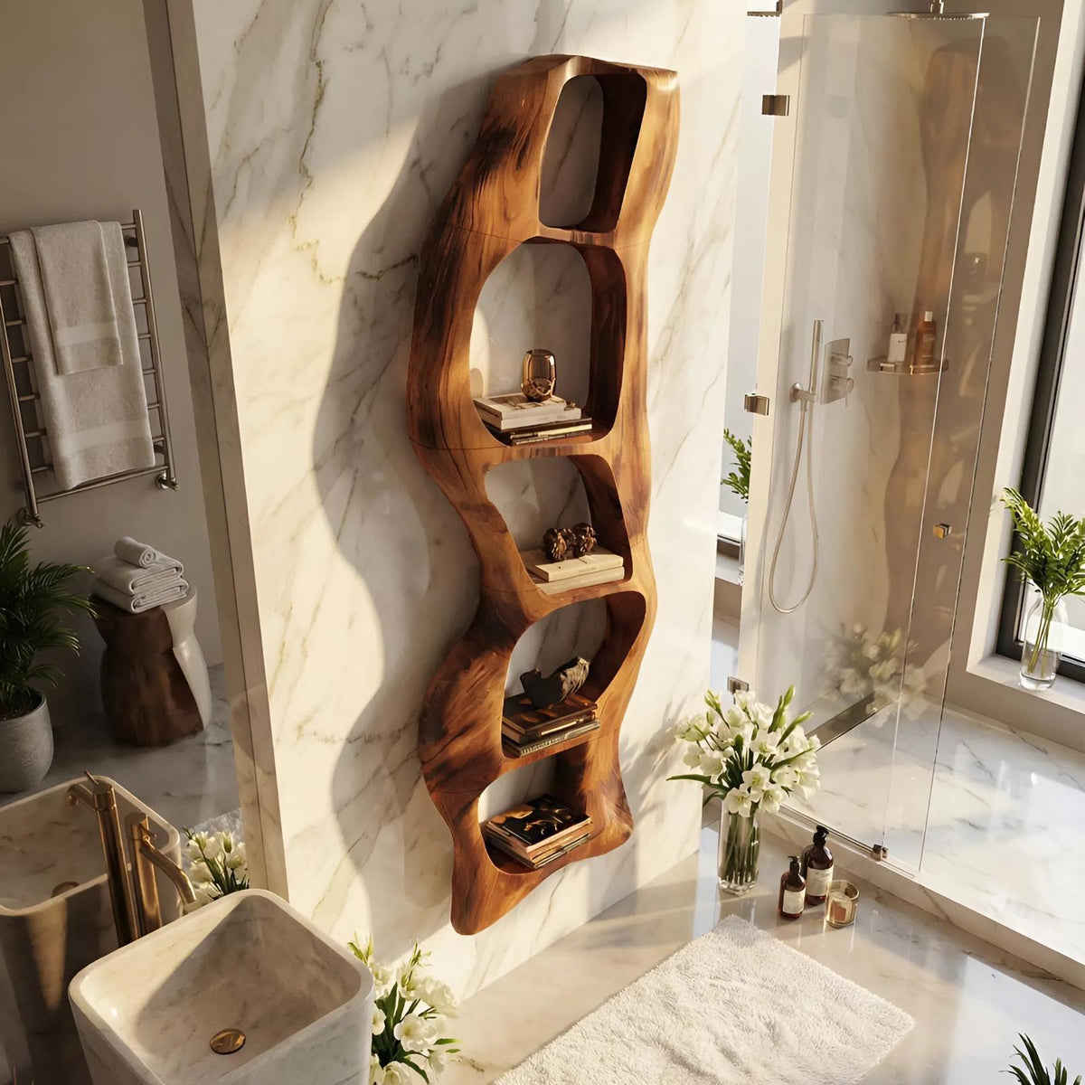 Contemporary Wooden Wall Shelf, Handcrafted Solid Wood Floating Storage Display Ledge Rack for Bedroom & Living Room Wall Accent, SILDTTNWMS035