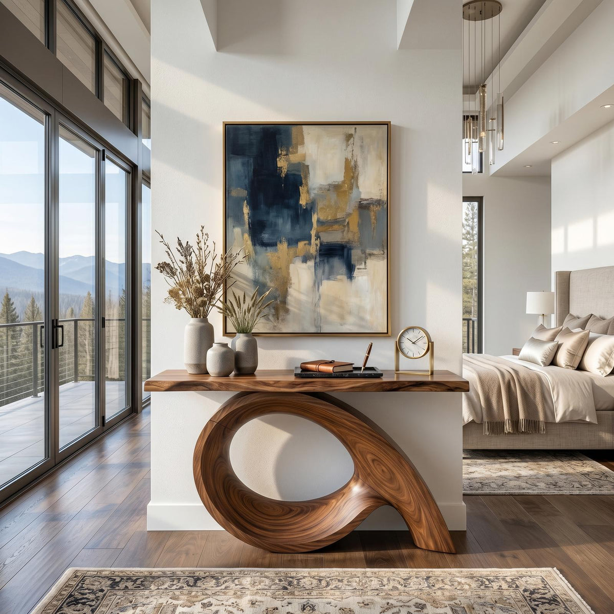 Organic Fluted Base Console Table Contemporary Entryway
