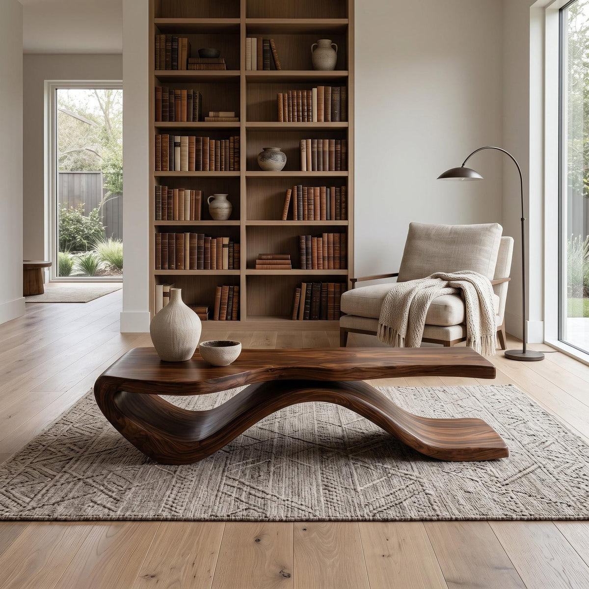 Modern Wave Base Wooden Bench For Entryway