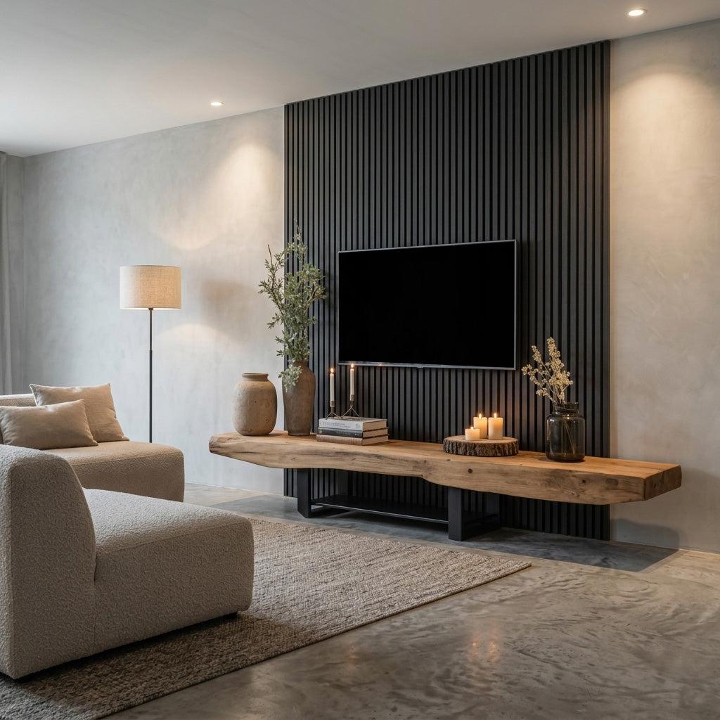 Rustic TV Shelf With Metal Legs For Minimalist Living Room