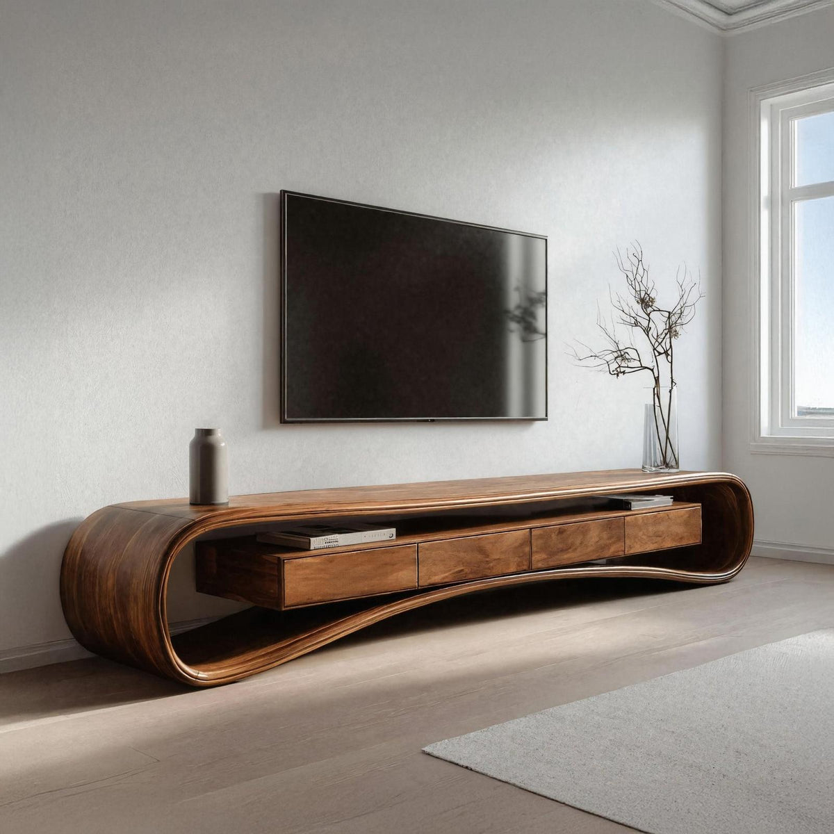 Spry Interior Modern Luxury Curved Wood Media Console, TV Stand & Entertainment Center Sideboard Credenza for Living Room, SITHHNTVC045