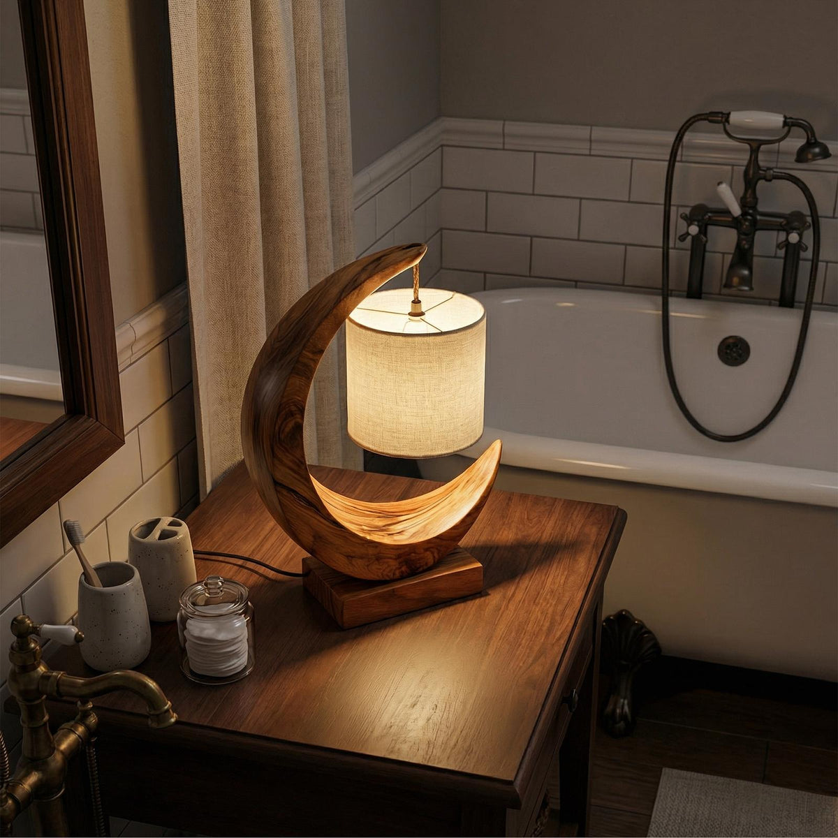 Minimalist Sculptural Table Lamp, Modern Wood Bedside Nightstand Light for Bedroom Reading Nook