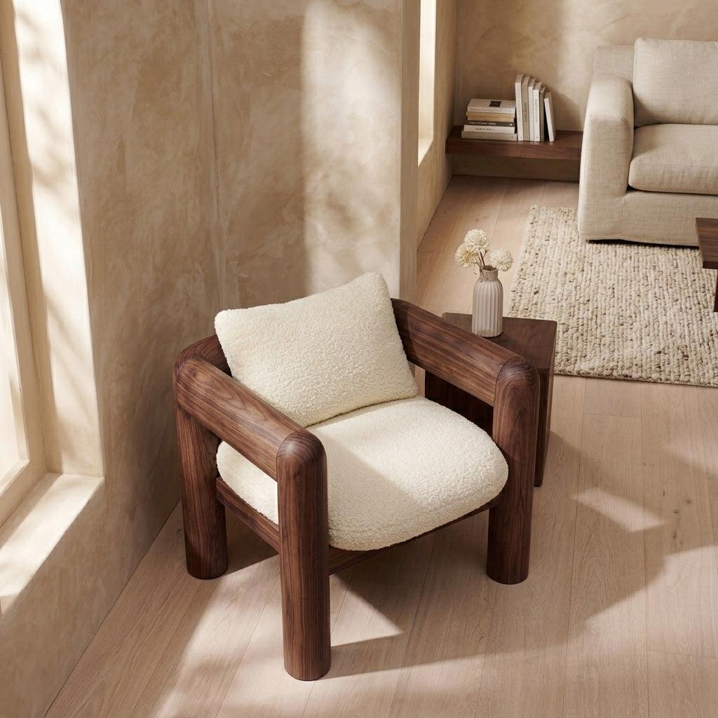 Spry Interior Minimalist Natural Wood Accent Chair, Sleek Low Profile Solid Wood Lounge Chair for Modern Living Room, Model RTTHHNCHR147