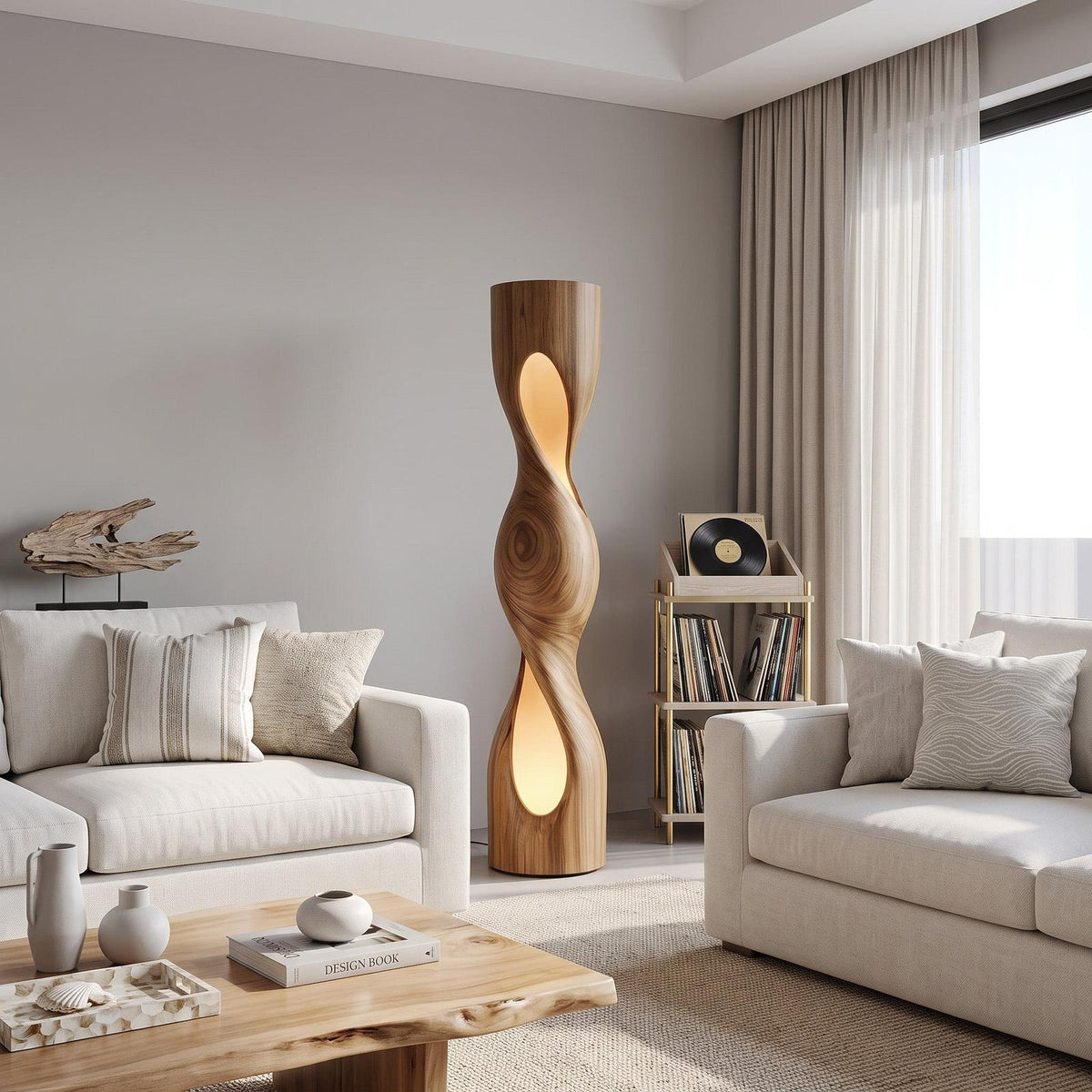 Spry Interior Organic Sculptural Twisted Wood Floor Lamp, Rustic Handcrafted Standing Tall Pole Light for Living Room, Bedroom, SITHHNLAM030