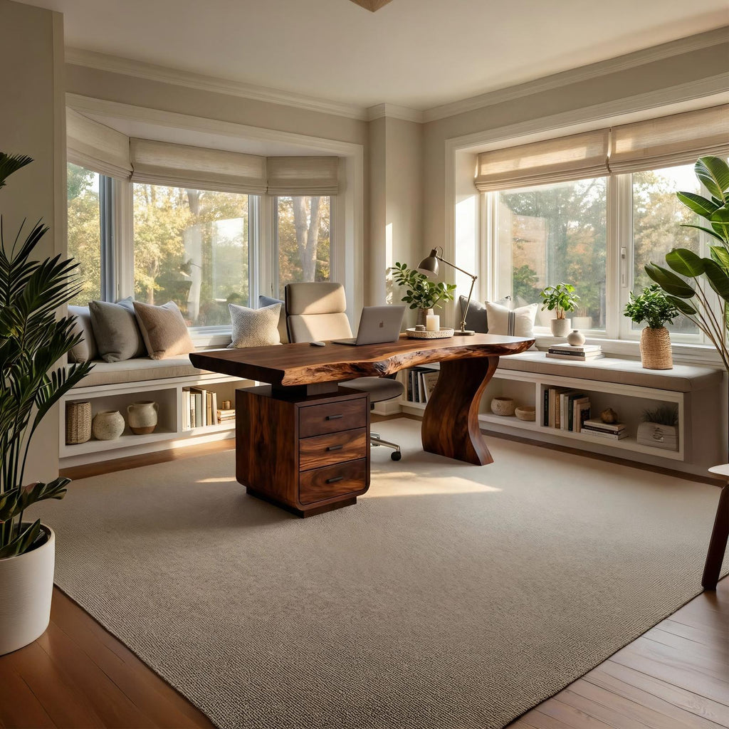 Contemporary Home Office Desk, Handcrafted Solid Wood Writing Computer Table for Artistic Living Room
