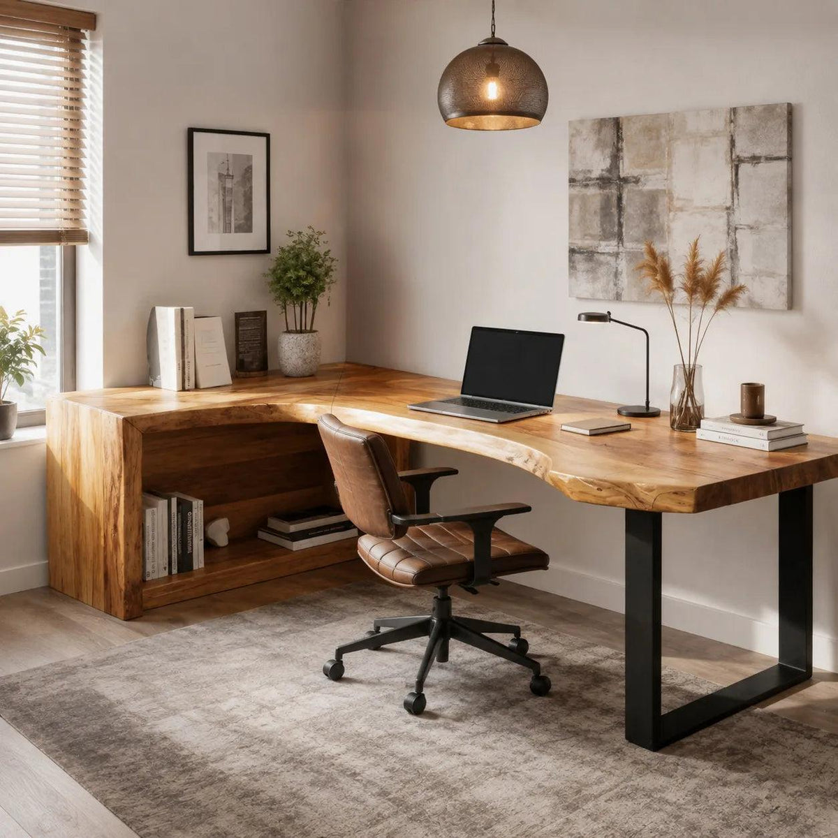 Rustic Live Edge L-Shaped Desk For Home Office