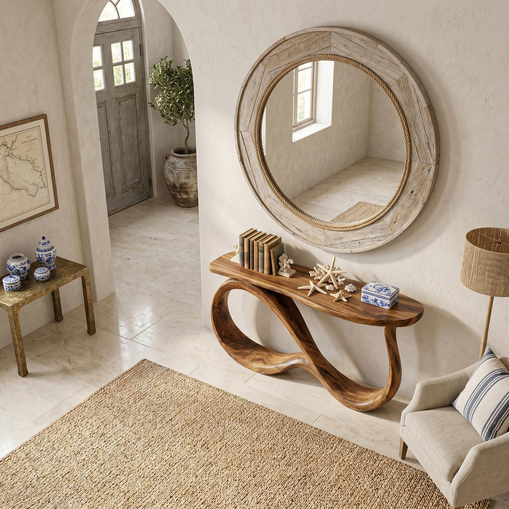Modern Wooden Console Table With Undulating Legs For Home Decor