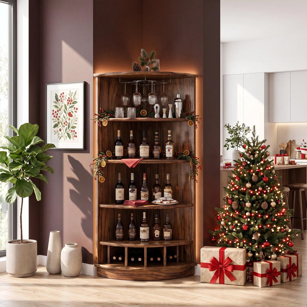Handcrafted Xmas Corner Wine Cabinet Dining Room