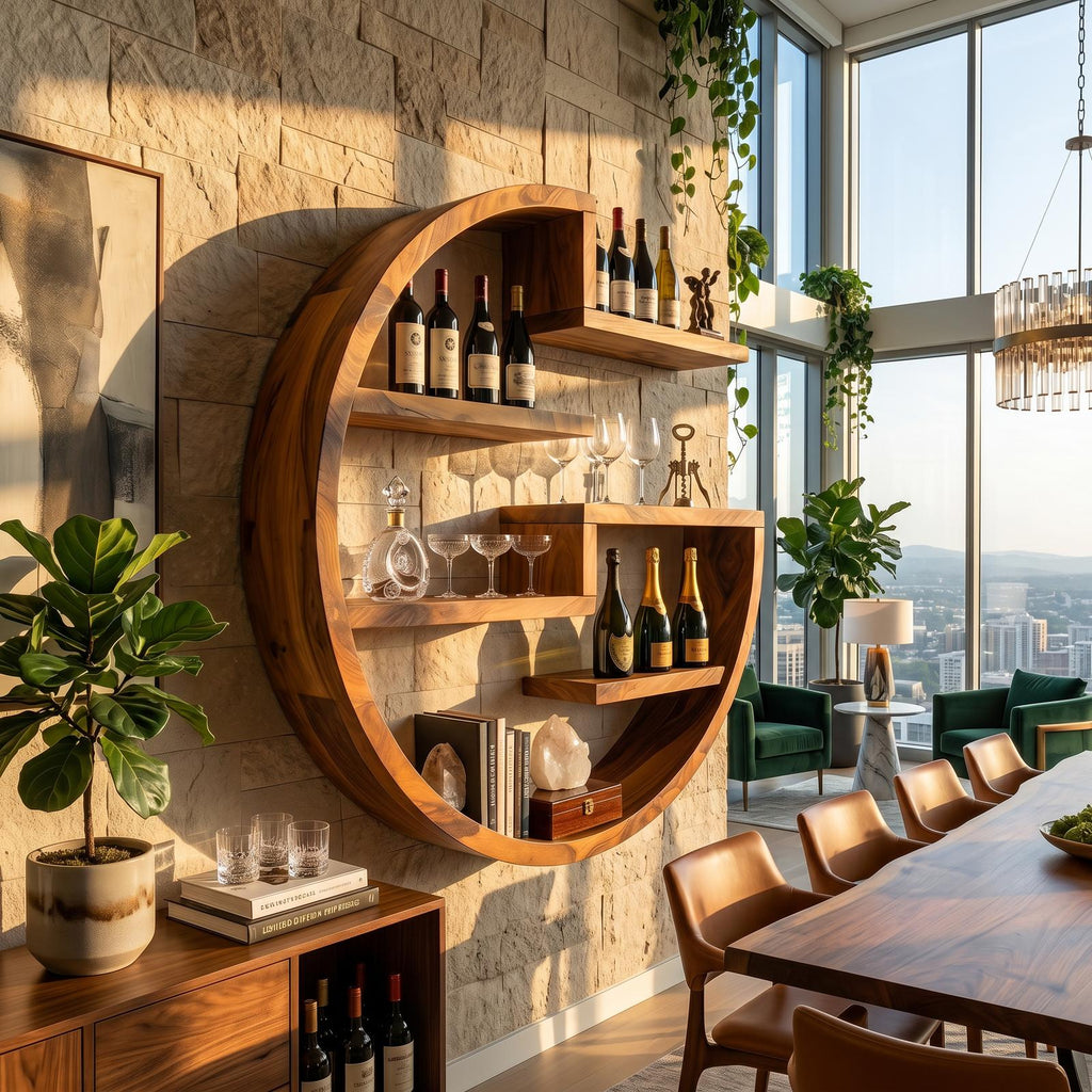 Farmhouse Wall Wine Holder, Rustic Wood Floating Bottle Storage Rack & Organizer for Home Bar Accent Wall