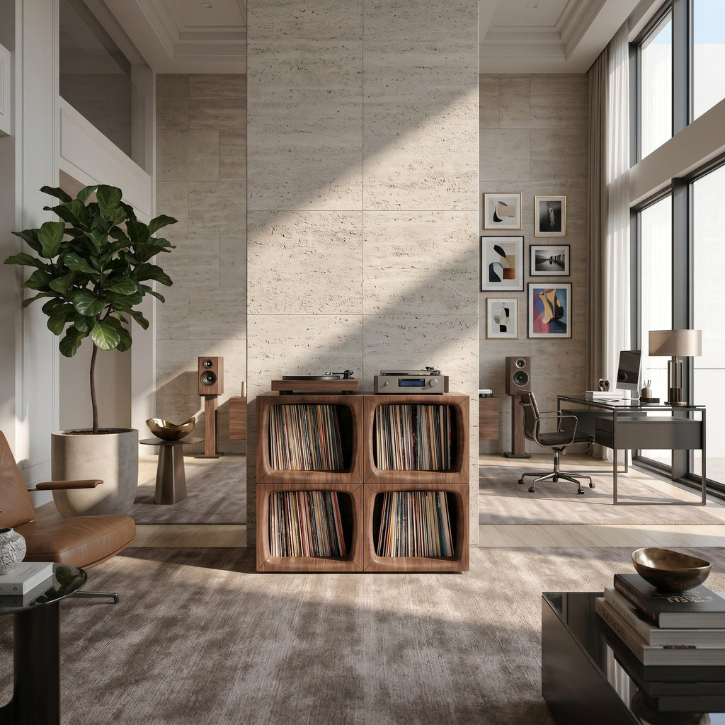 Modern Wooden Cube Record Storage Cabinet, Handcrafted Vinyl LP Storage Organizer with Turntable Stand, Model
