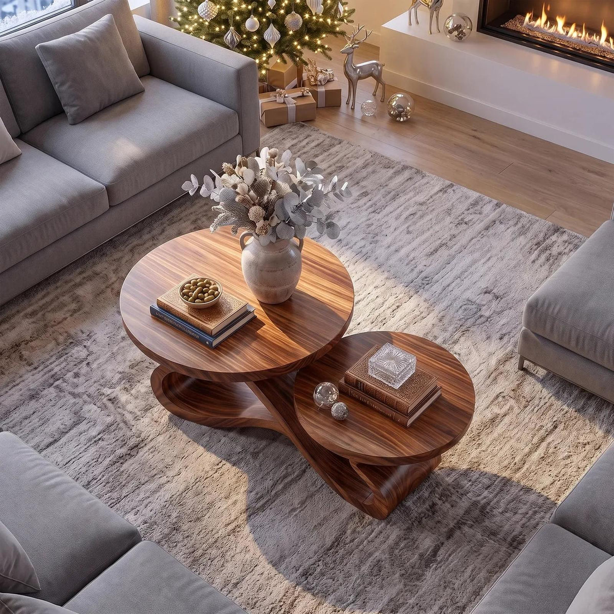 Rustic Christmas Round Coffee Table Holiday Sunroom