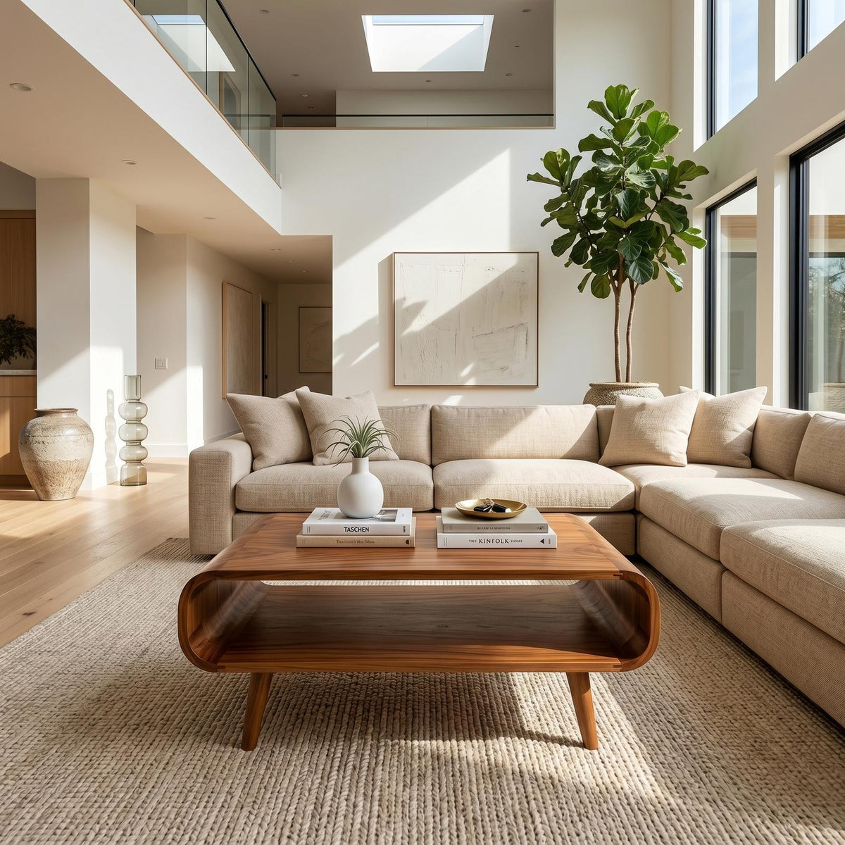 Modern Solid Wood Coffee Table with Shelf, Open Storage Center Table for Living Room and Lounge Space, Minimalist