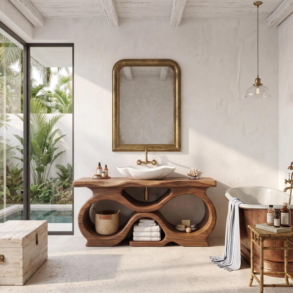 Farmhouse Handcrafted Bathroom Vanity Cabinet Tropical Bathroom
