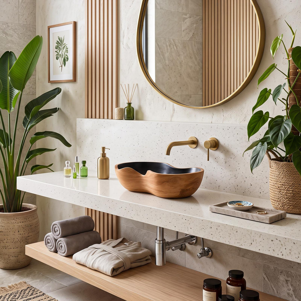 Mid Century Handcrafted Wood Wash Basin For Bathroom Use