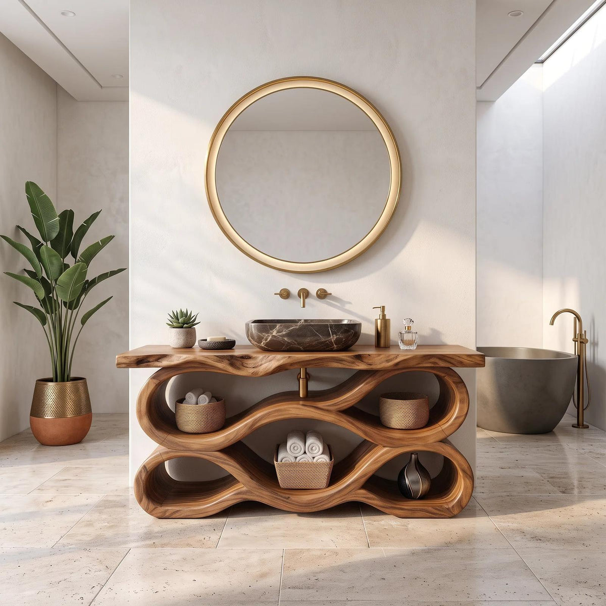 Mediterranean Live Edge Bathroom Vanity Luxury Bathroom