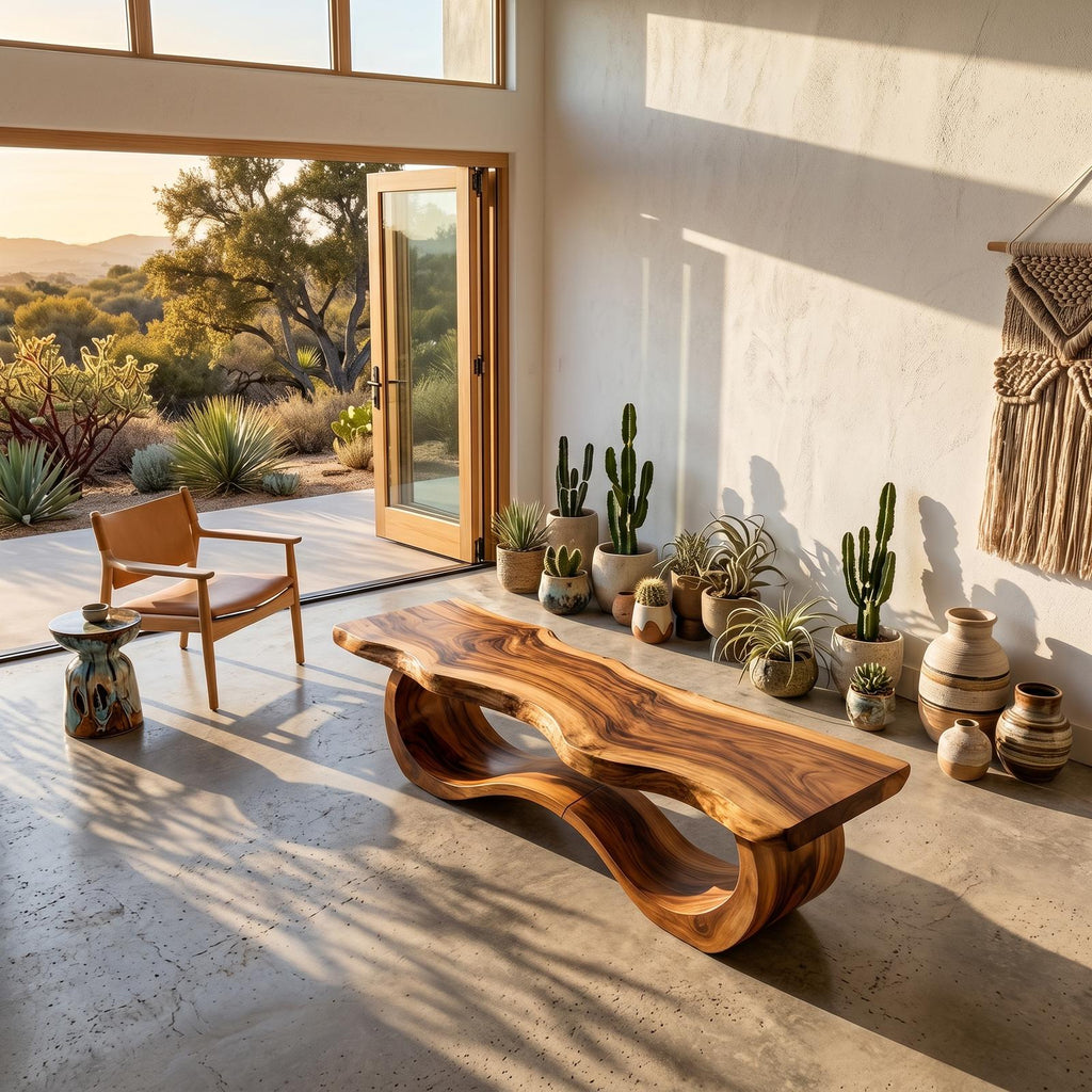 Spry Interior Modern Live Edge Wave Bench, Handcrafted Solid Wood Dining & Entryway Bench, Patio Indoor Accent Lounge Seating, SILDTTNBEN015