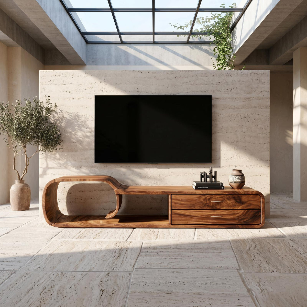 Sculptural Wooden TV Cabinet Organic Modern Design