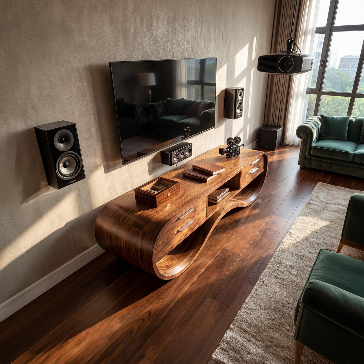 Modern Streamline Wood TV Cabinet, minimalist Media Console Credenza & Entertainment Center for Living Room
