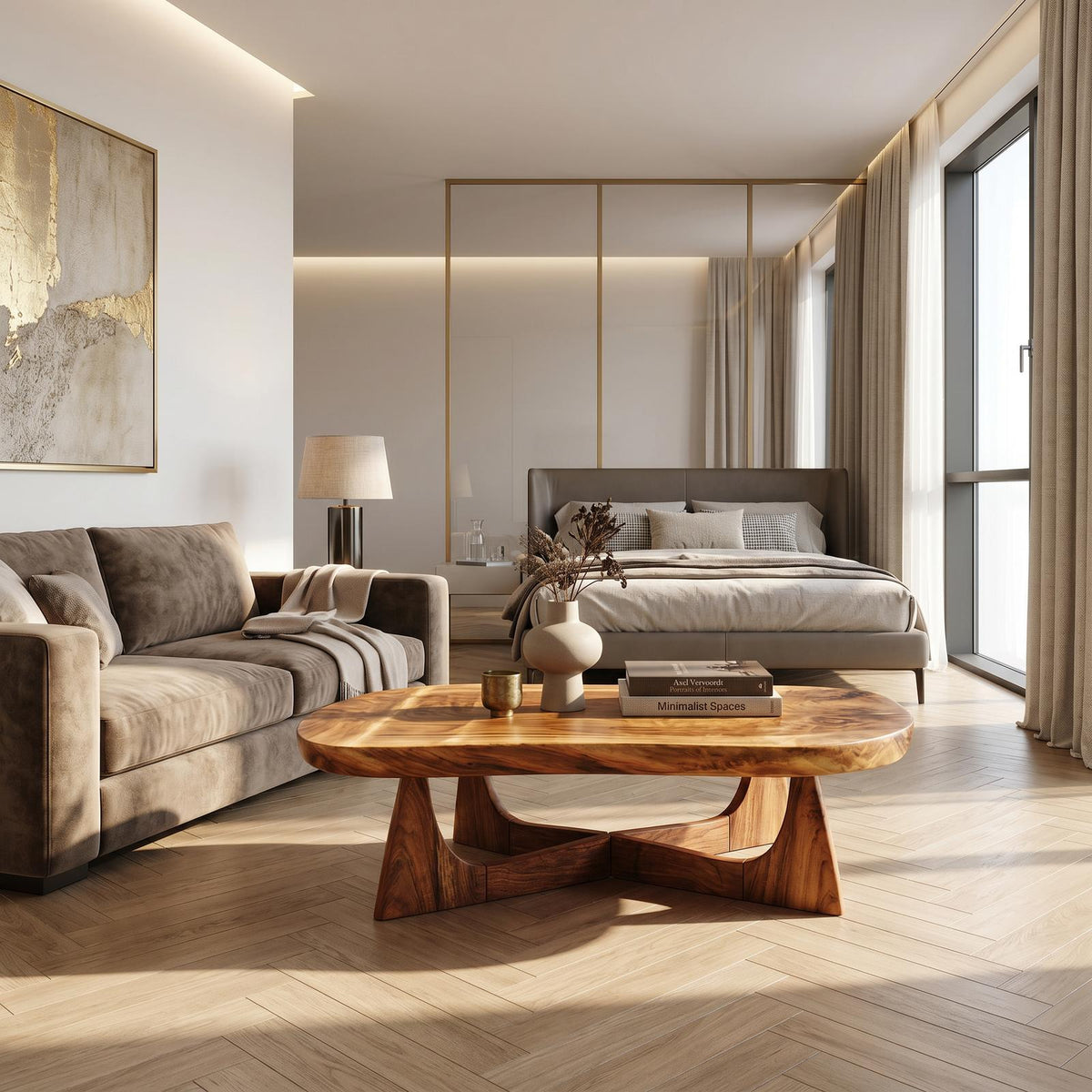 Nordic Wood Coffee Table, Scandinavian Minimalist Solid Wood Center Table for Cozy Living Room Lounge, Light Finish