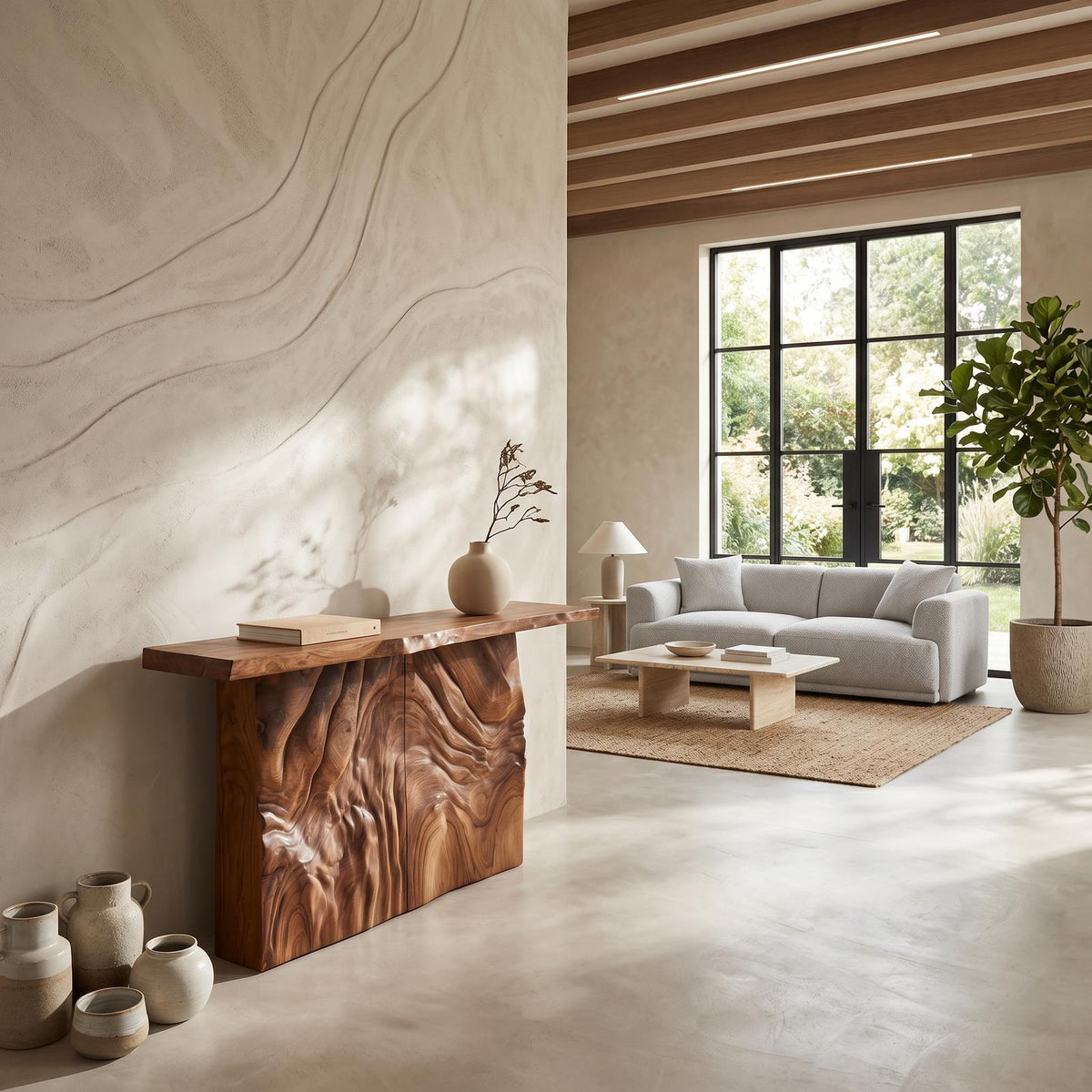 Modern Sculpted Base Display Table For Lounge Interior Space
