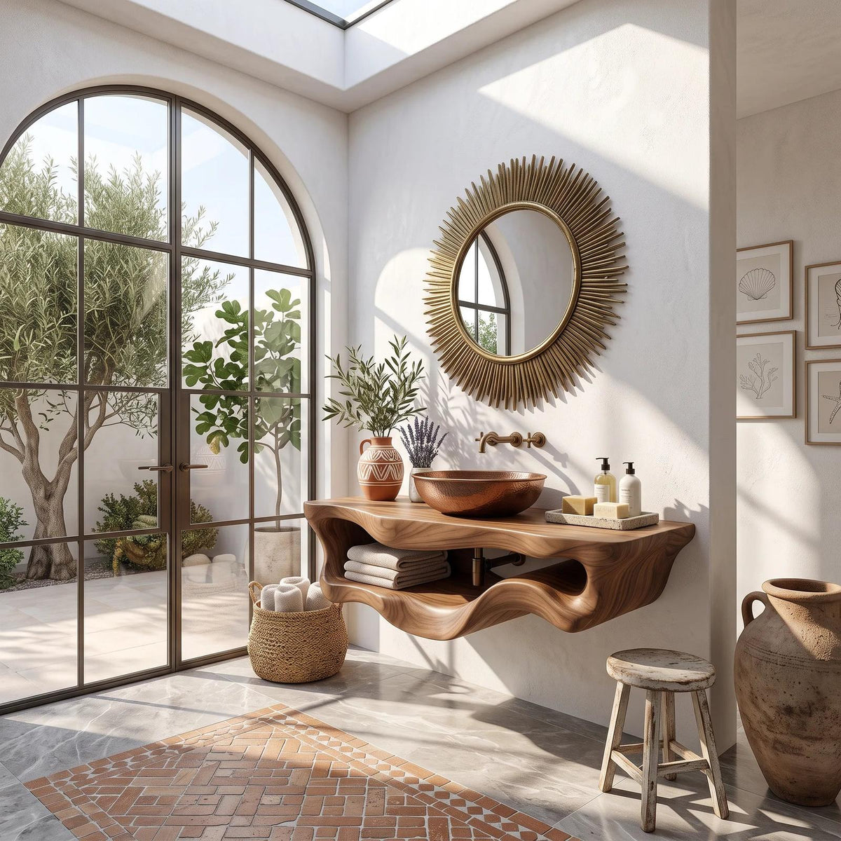 Organic Sculptural Wood Bathroom Vanity Spa Bathroom