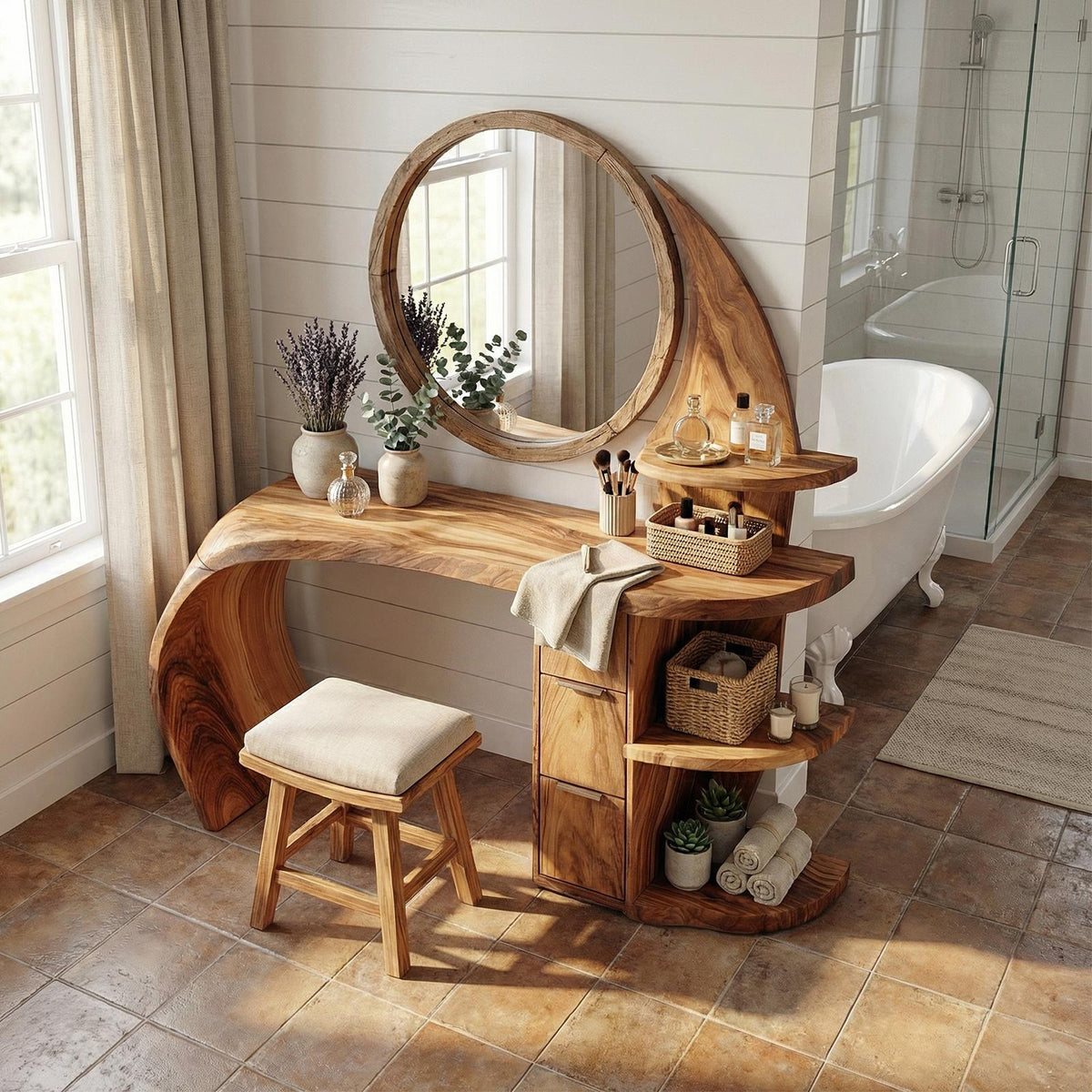 Spry Interior Classic Wood Dressing Table, Elegant Makeup Vanity Desk with Drawers for Bedroom, SILDTTRMV013