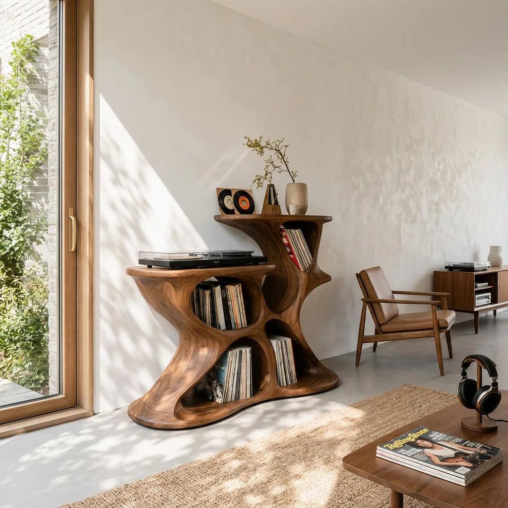 Modern Sculptural Vinyl Storage Cabinet For Living Room