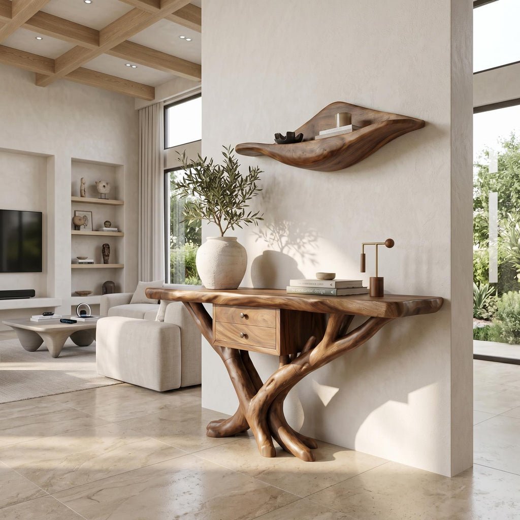Organic Modern Tree Base Console Table Luxury Entryway
