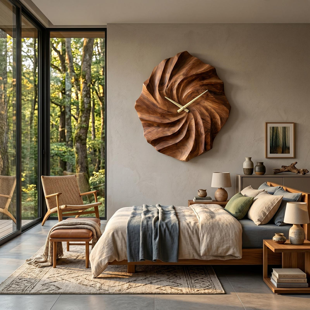 Artistic Wooden Wall Clock, Hand-Carved Ocean Wave 3D Wood Clock for Statement Bedroom & Living Room Decor