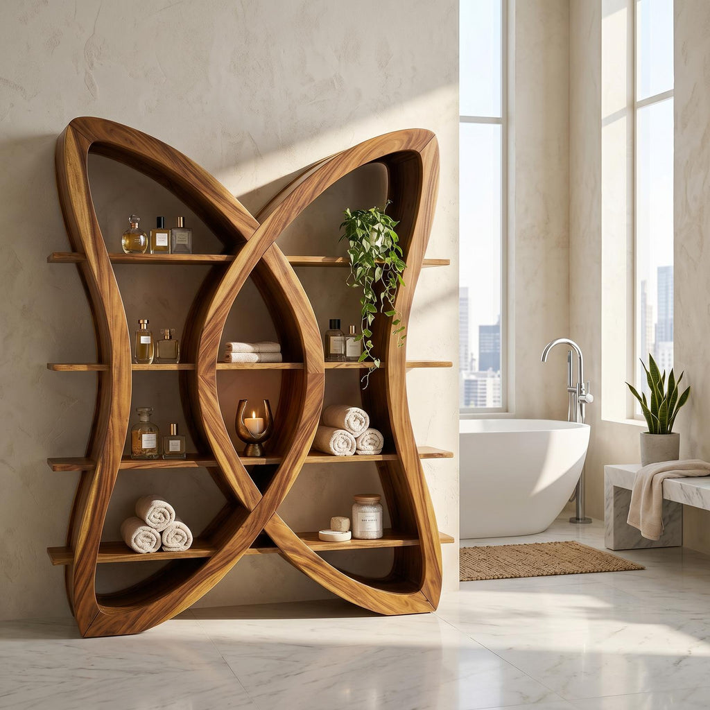 Butterfly Inspired Wooden Bookcase In Organic Style SILDTTRBS037