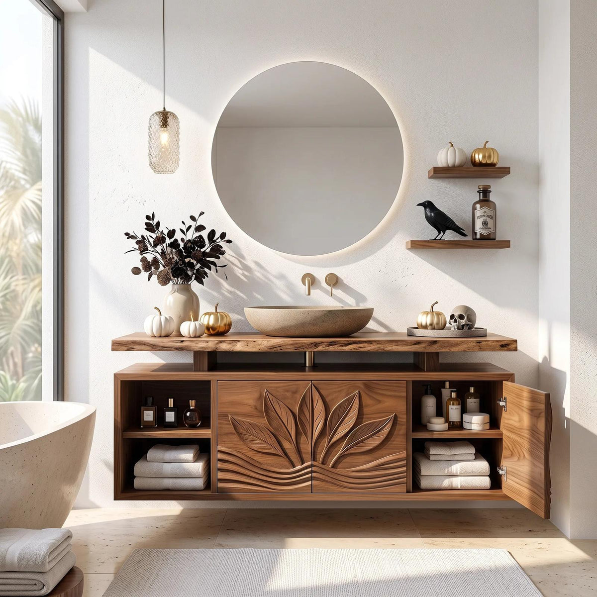 Handcrafted Organic Modern Pumpkin Bathroom Vanity Spa Retreat
