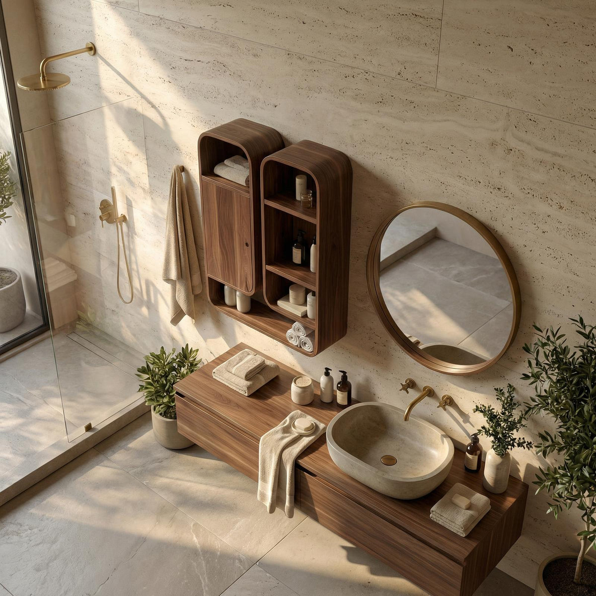 Modern Unique Bathroom Cabinet, Solid Wood Artistic Storage Organizer Cupboard for Bathroom