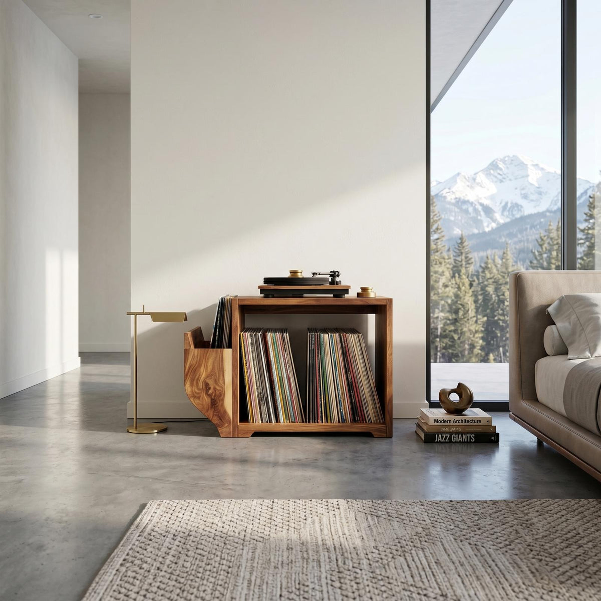 Modern Wood Record Storage Cabinet, Handcrafted Mid-Century Style Turntable Stand & Vinyl LP Storage Shelf, Model