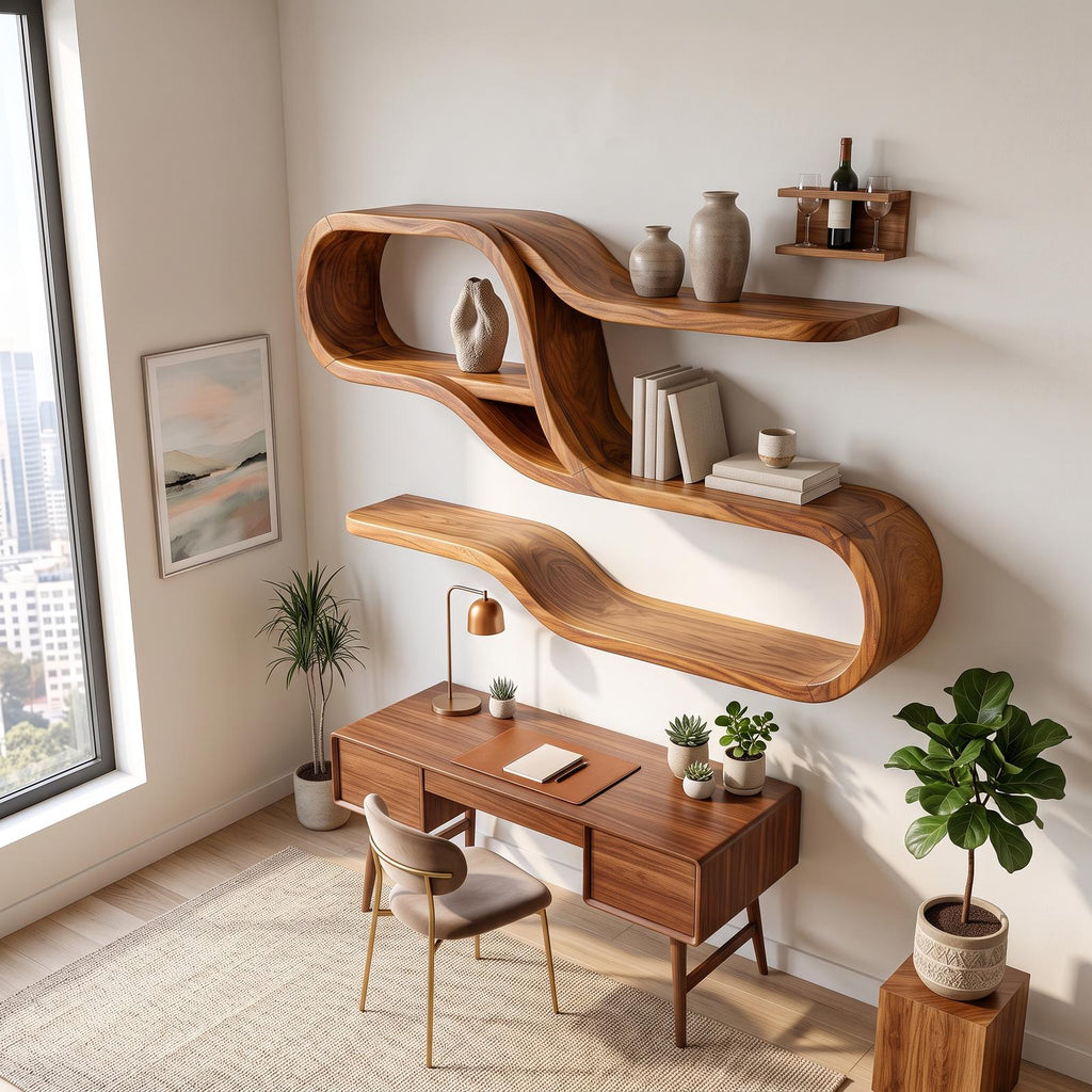 Mid Century Modern Wooden Display Shelves for Bedroom