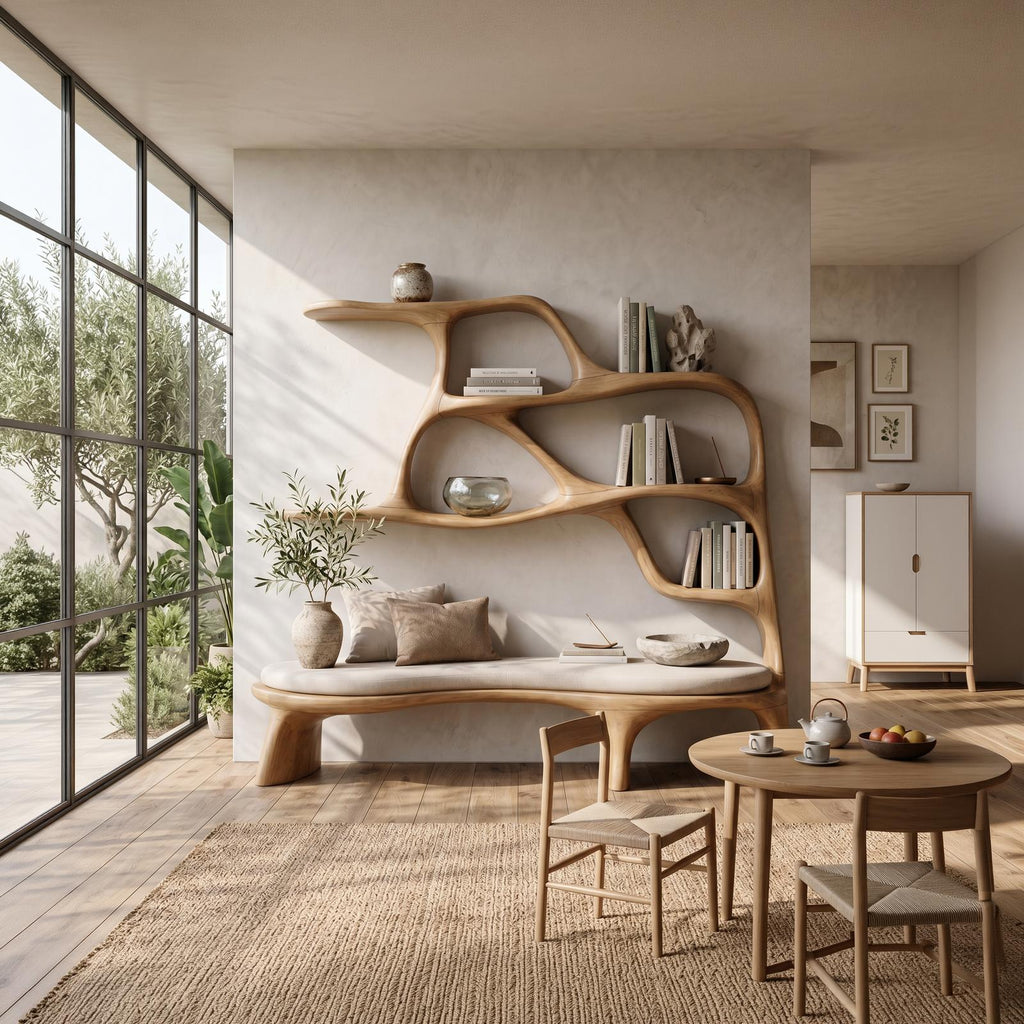 Minimalist Window Seat Bookcase For Modern Bedroom
