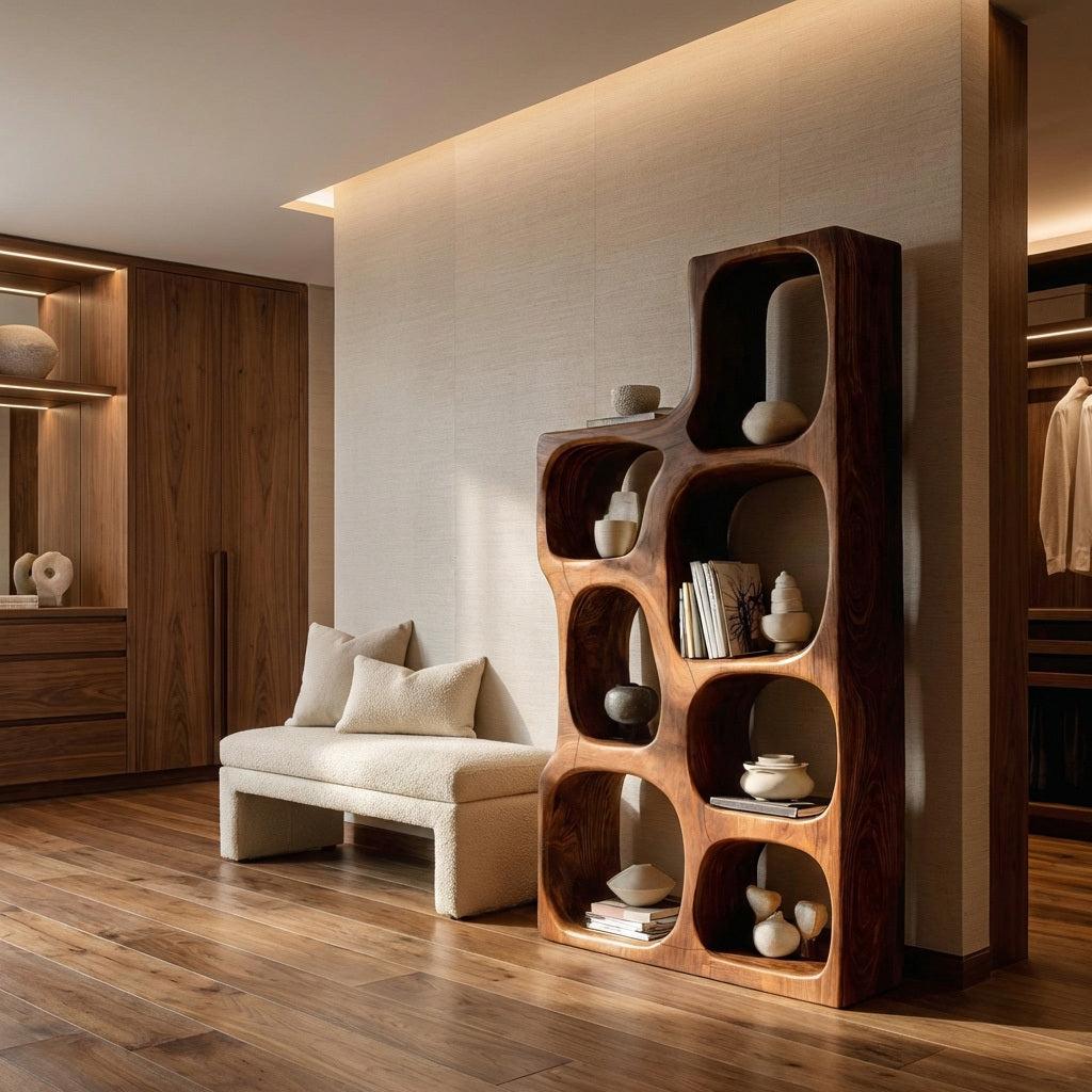 Organic Sculptural Wooden Bookshelf For Modern Living Room