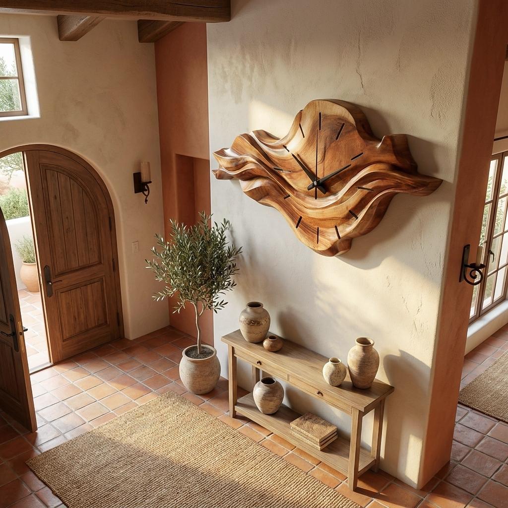 Contemporary Wooden Wall Clock With Unique Wave Sculpture For Home RTTHTTWAC025