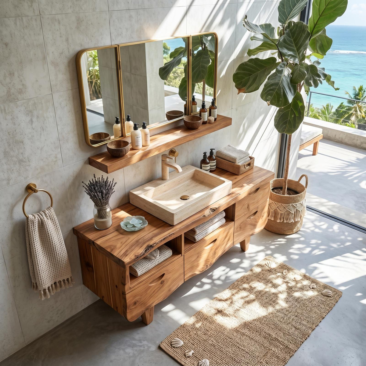 Farmhouse Solid Wood Bathroom Vanity, Handcrafted Single Sink Storage Console, Rustic Cabin Style Washstand